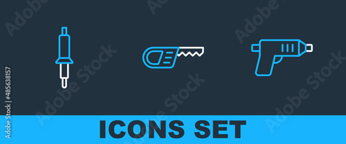 Set line Electric cordless screwdriver, Soldering iron and Reciprocating saw icon. Vector