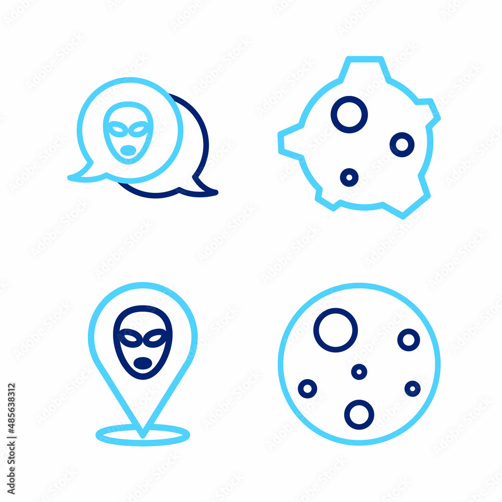 Set line Planet Mars, Alien, Asteroid and icon. Vector Set line Planet Mars, Alien, Asteroid and icon. Vector