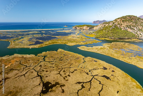 Aerial view of Iztuzu Beach and Dalyan, Turkey. photo