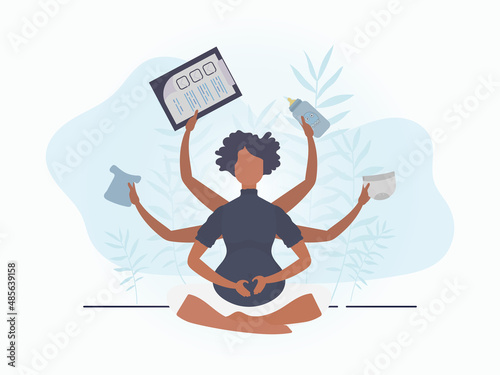 Yoga for pregnant women. Yoga and sports for pregnant women. Postcard or poster in gentle colors for you. Vector illustration in cartoon style.