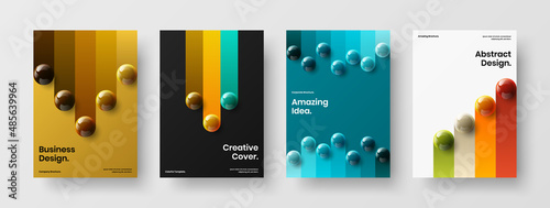 Creative realistic balls postcard layout set. Premium booklet A4 vector design concept bundle. © kitka