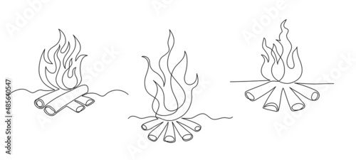 Bonfire in one line art drawing style.