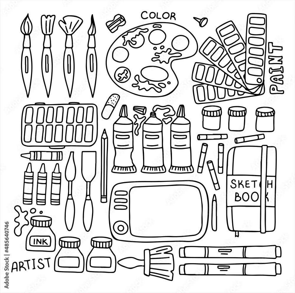 Art supplies painting and drawing materials Vector Image, drawing items 