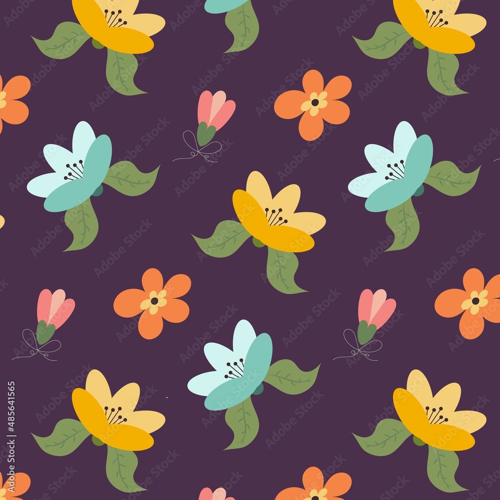 Obraz premium Pattern with flowers and additional bow element in flat style