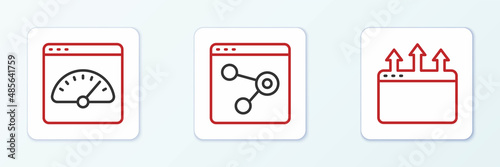 Set line Browser window, Digital speed meter and icon. Vector