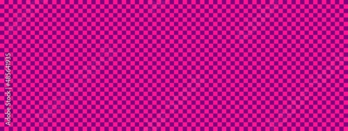 Checkerboard banner. Purple and Deep pink colors of checkerboard. Small squares, small cells. Chessboard, checkerboard texture. Squares pattern. Background.