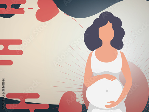 Woman pregnant Chinese style banner. Vector illustration.