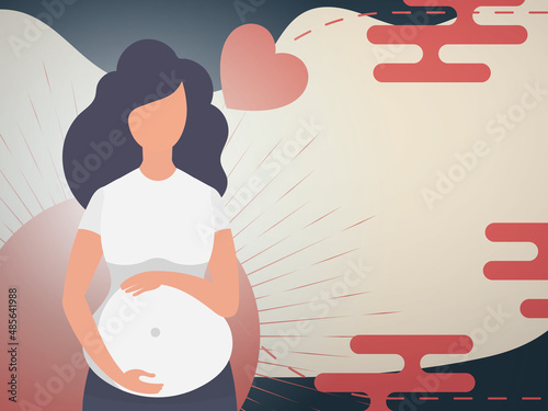 Woman pregnant Chinese style banner. Vector.