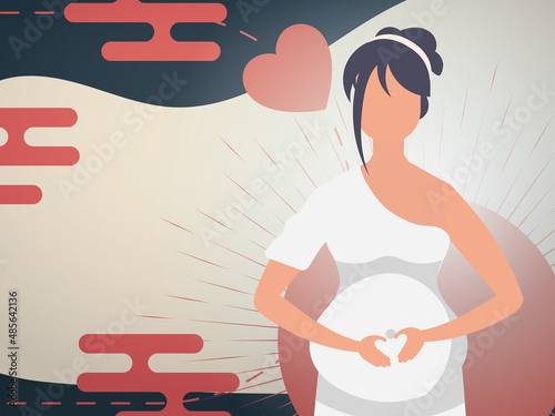 Pregnant girl Banner or postcard for you. Vector illustration.