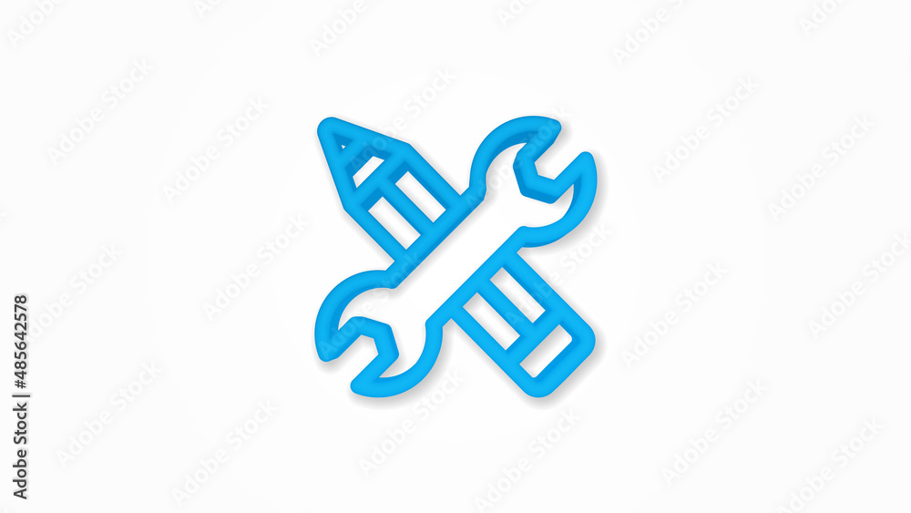Wrench and pen, installation, design 3d line flat color icon. Realistic vector illustration. Pictogram isolated. Top view. Colorful transparent shadow design.