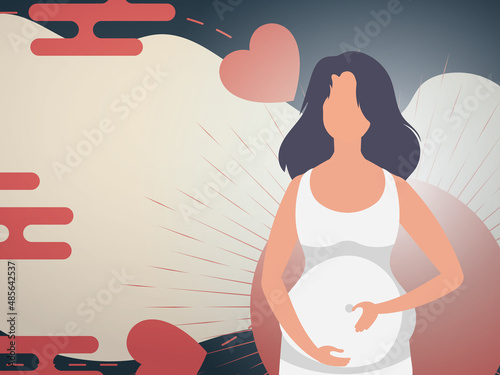 Woman pregnant Chinese style banner. Vector.