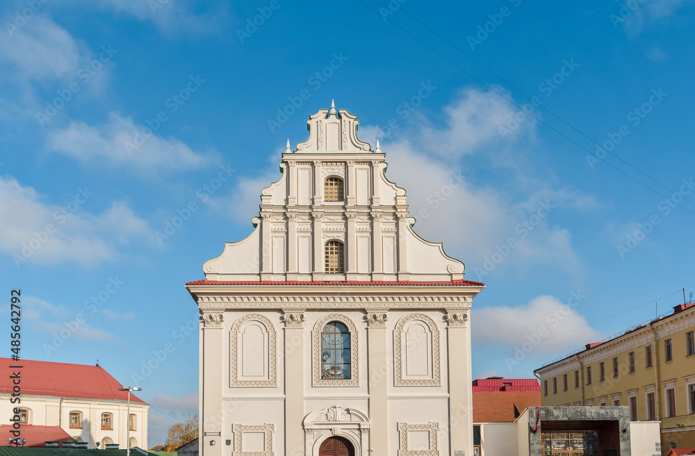 Fototapeta premium Front view of Cathedral Of Holy Spirit In Minsk - Main Orthodox Church Of Belarus And Symbol Of Old Minsk