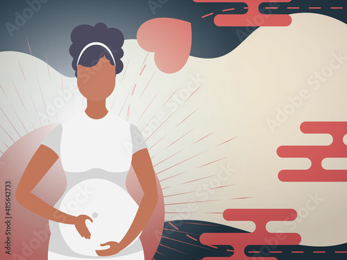 Pregnant girl Banner or postcard for you. Vector.