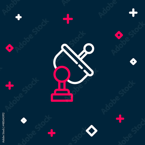Line Radar icon isolated on blue background. Search system. Satellite sign. Colorful outline concept. Vector