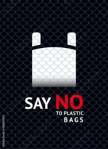 Say no to plastic bag, trendy ecological posters set for print, on a net background