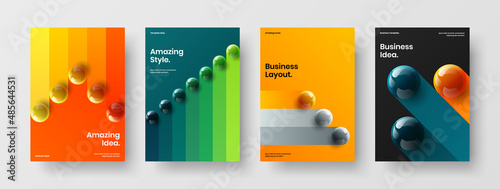 Isolated realistic balls annual report template composition. Simple corporate cover design vector illustration set. © kitka