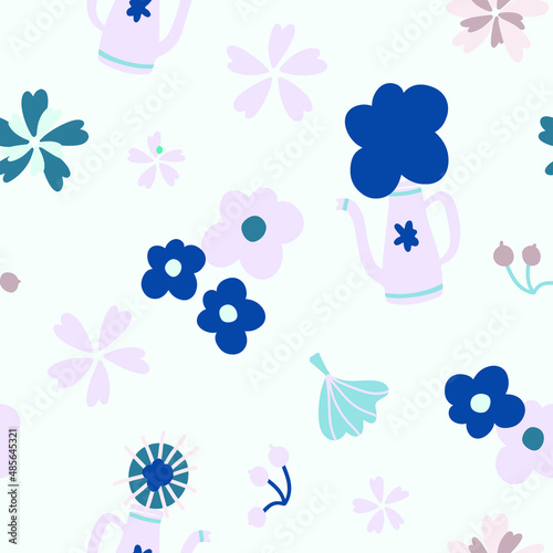 Abstract flowers and leaves seamless pattern 