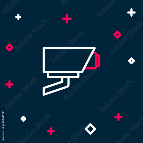Line Security camera icon isolated on blue background. Colorful outline concept. Vector