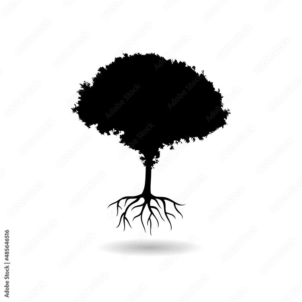 Fototapeta Tree and roots icon with shadow