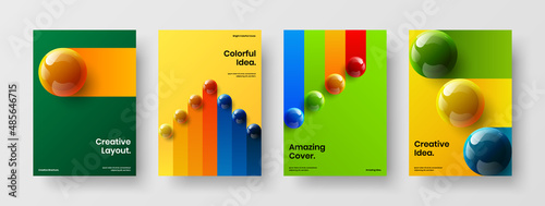 Creative company cover A4 vector design template composition. Colorful realistic balls flyer illustration bundle.