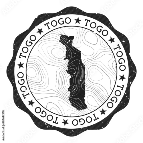 Togo outdoor stamp. Round sticker with map of country with topographic isolines. Vector illustration. Can be used as insignia, logotype, label, sticker or badge of the Togo.