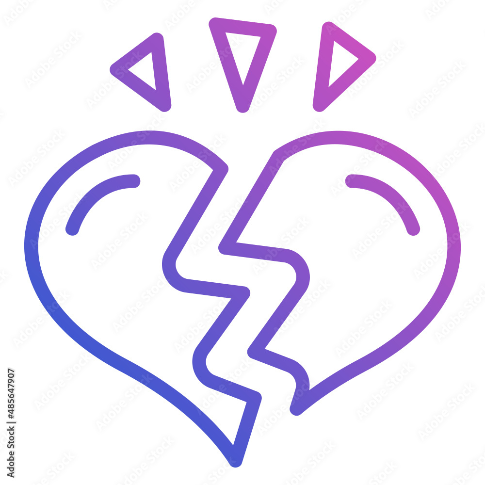 Broken heart line gradient icon Broken heart line gradient icon