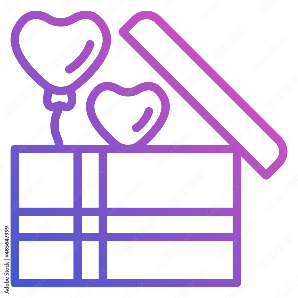 Gift Box with love heart and balloon line gradient icon Gift Box with love heart and balloon line gradient icon