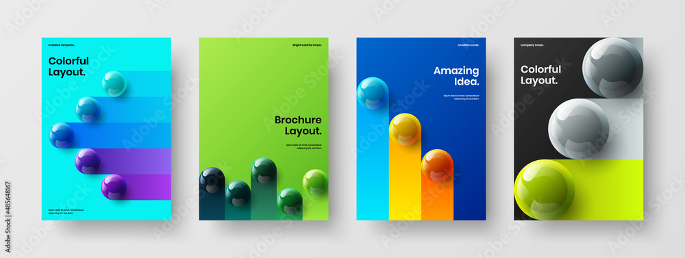 Simple 3D spheres flyer layout composition. Creative annual report design vector template set.