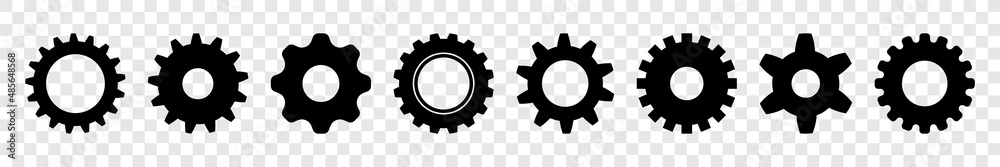 Set of different gear icon, on transparent background effect, vector illustration - obrazy, fototapety, plakaty 