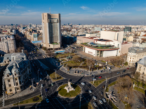 Aerial view of a city downtown on a sunny day photo