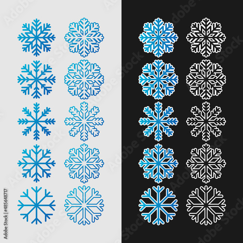 Set of round and square icons of snowflakes silhouettes. New Year's mood in flat style.