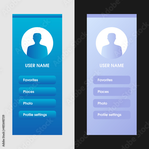 Blue and purple blank registration menu in the application or on the website in light and dark colors.