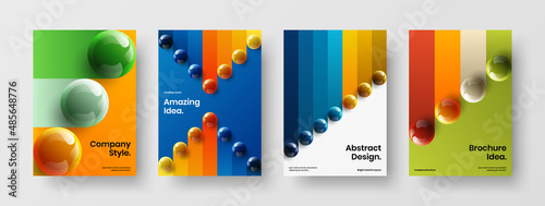 Fresh 3D spheres presentation illustration set. Colorful handbill A4 vector design layout composition.