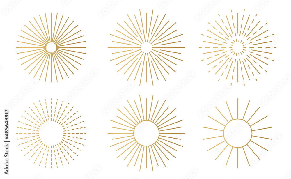 set of golden sunburst- vector illustration