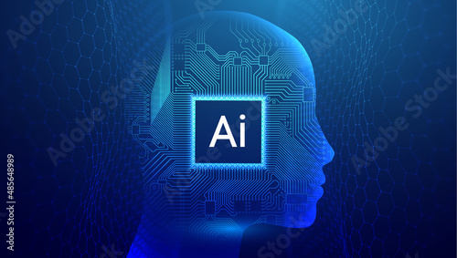 Ai woman face with circuit. Artificial intelligence chatbot. Big Data and Data Science.