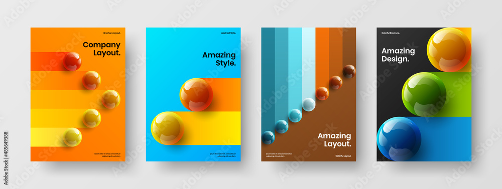 Simple 3D spheres handbill concept collection. Premium poster A4 design vector template composition.