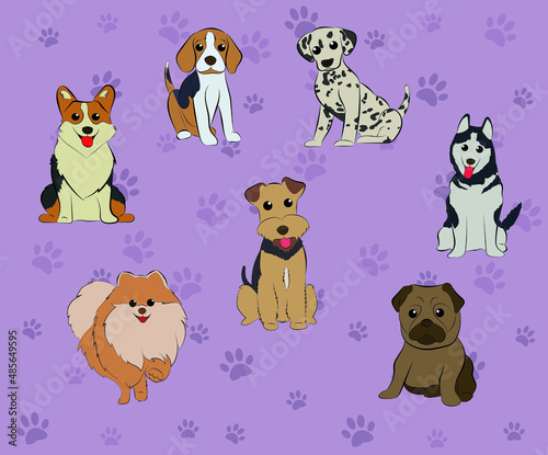 variety of cute animated pets dogs 