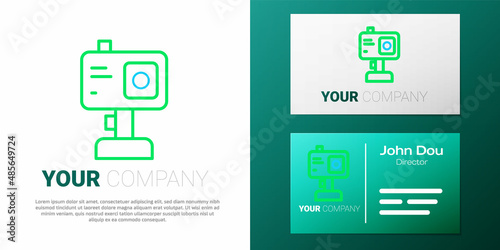 Line Action extreme camera icon isolated on white background. Video camera equipment for filming extreme sports. Colorful outline concept. Vector