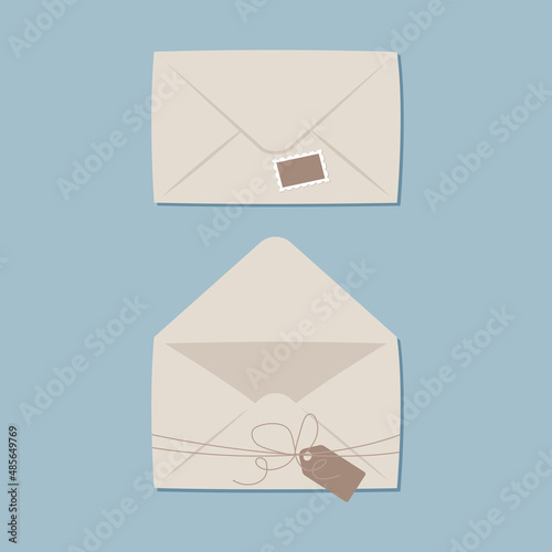 Isolated handwritten postcards and envelopes with postage stamps. A modern designs of letters about love and friendship. Vector illustrations for the internet and print.