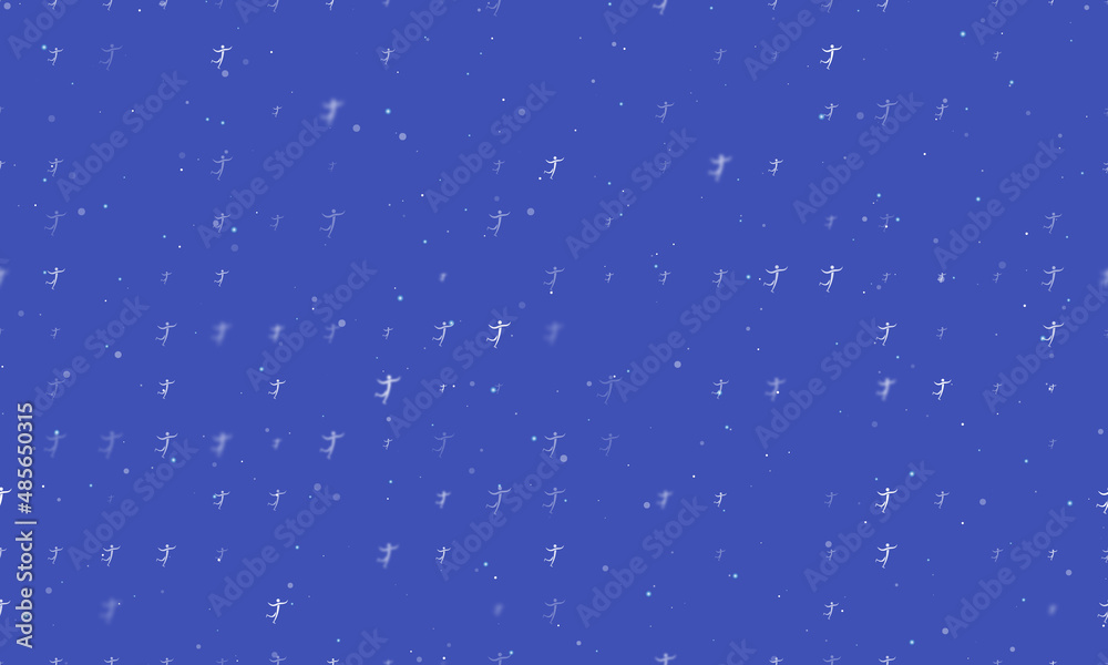 Seamless background pattern of evenly spaced white figure skating symbols of different sizes and opacity. Vector illustration on indigo background with stars Seamless background pattern of evenly spaced white figure skating symbols of different sizes and opacity. Vector illustration on indigo background with stars