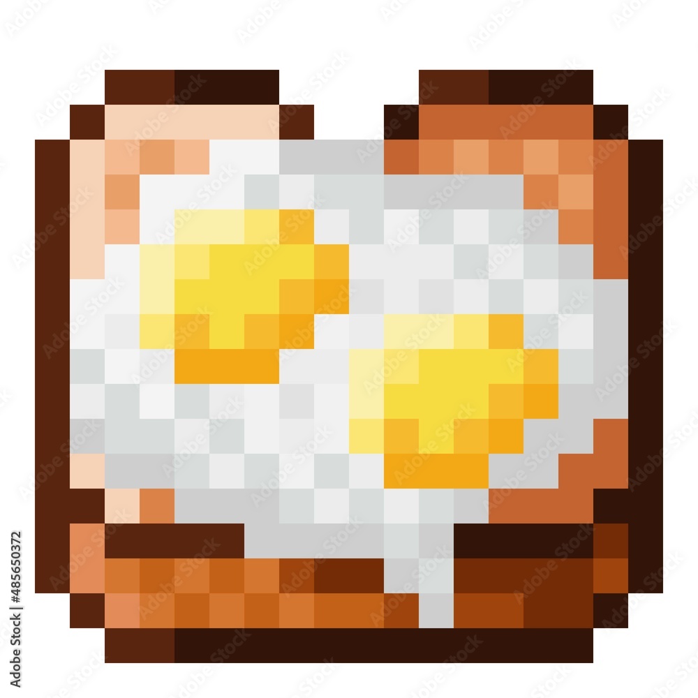 2 fried eggs and bread pixel art. Vector illustration. 2 fried eggs and bread pixel art. Vector illustration.