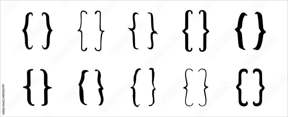 Set of text bracket. Assorted bracket icon set. Quote and parenthesis boxes symbol. Hand drawn style of text bracket vector graphic design. Set of text bracket. Assorted bracket icon set. Quote and parenthesis boxes symbol. Hand drawn style of text bracket vector graphic design.