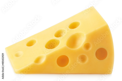 Cheese piece with holes, isolated on white background