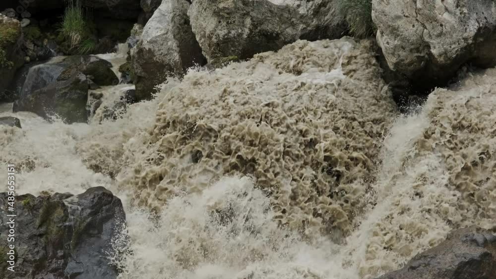 Powerful rushing stream of water in a mountain river, 4k Powerful rushing stream of water in a mountain river, 4k