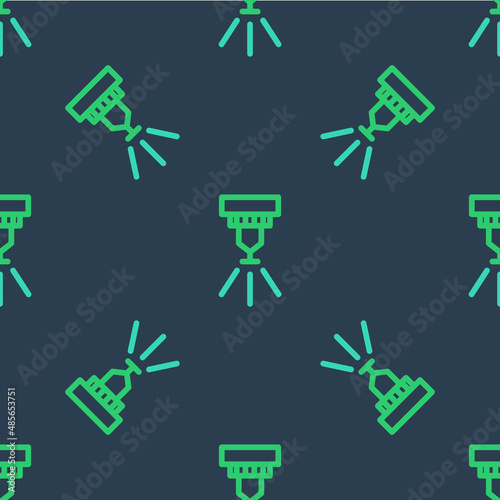 Line Fire sprinkler system icon isolated seamless pattern on blue background. Sprinkler, fire extinguisher solid icon. Vector