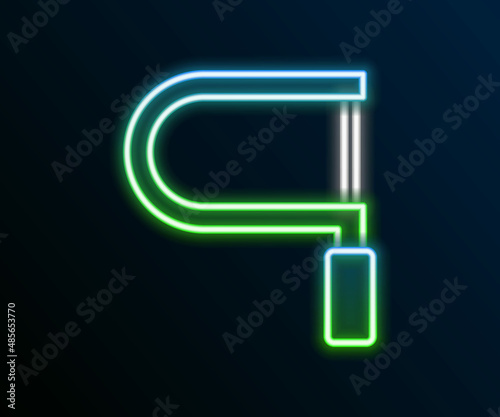 Glowing neon line Hacksaw icon isolated on black background. Metal saw for wood and metal. Colorful outline concept. Vector