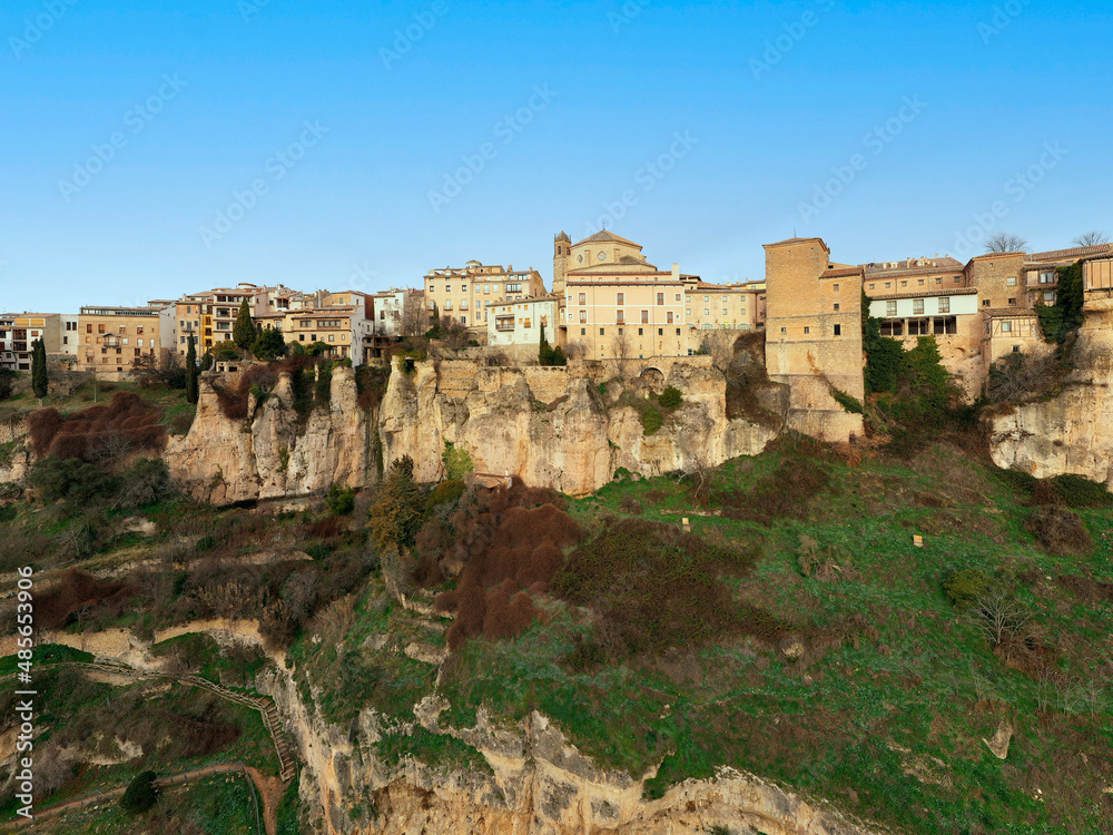 Aerial view of Cuenca, a small town built on the rocks in Spain. Aerial view of Cuenca, a small town built on the rocks in Spain.