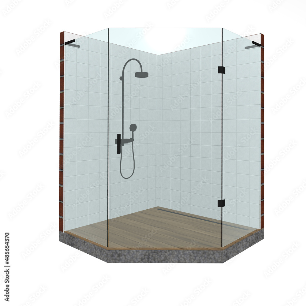 Schematic representation of a shower cabin. 3D shower screen. Shower