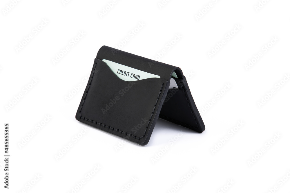 Handmade Genuine Leather Credit Card Holder, white background Handmade Genuine Leather Credit Card Holder, white background