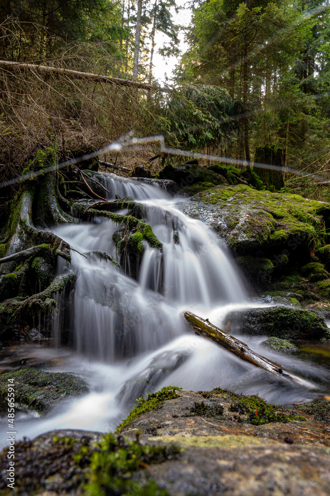 waterfall in the forest Bily potok, Sumava